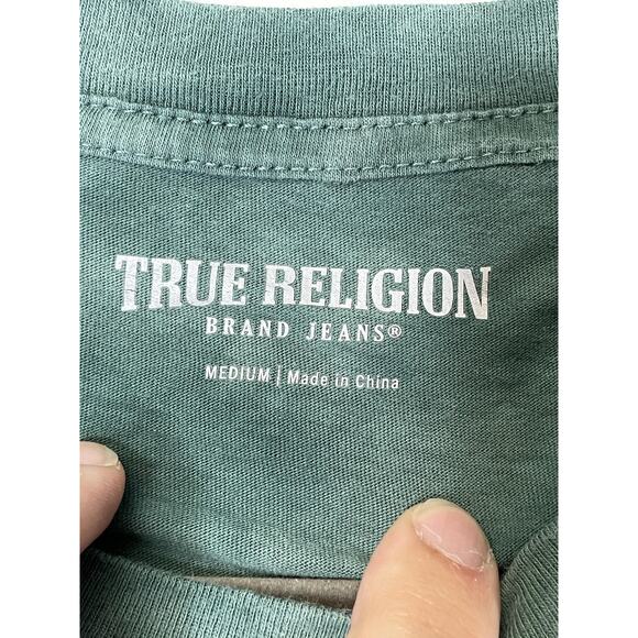 True Religion Shirt Mens Medium Green Tie Dye True RLGN Foil Crew Neck Graphic - Picture 6 of 10